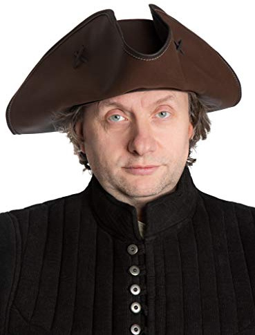 Andracor - Handgefertigter Dreispitz - Piratenhut aus echtem Leder für Karneval, Mittelalter-Markt, Cosplay, Fantasy & Steampunk - Farbe: Braun - Hutgröße: 61-62