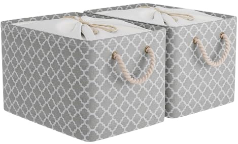 OUTBROS 2 PCS Cesta de almacenamiento grande, 38 x 28 x 26 cm Caja de Almacenaje plegable de tela con asas de transporte y cubierta de cordón para toallas, ropa, Linterna