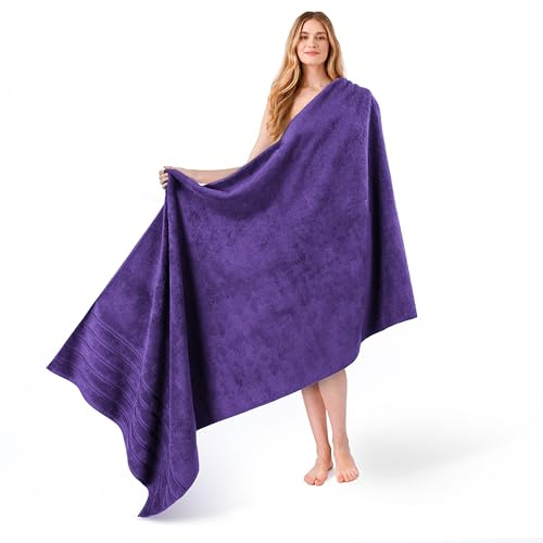 American Soft Linen 35x70 Jumbo Large Bath Towel, 600 GSM 100% Cotton Turkish Bath Sheet, Oversized Luxury Bath Towel for Bathroom Beach and Pool, Purple