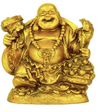 TIED RIBBONS Laughing Buddha Statue for Good Luck | Resin, Golden | 4.7 Inch | Buddha Idol for Home, Ganesh Chaturthi, Diwali Decorations, Indian Gifts, Buddha Decor | Feng Shui Buddha Statue Indoor