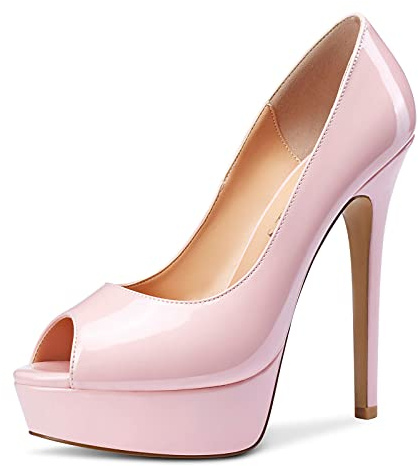 NobleOnly Femme Mode Plateforme Doublure en Cuir Escarpins Aiguille Talons 13CM High Heels