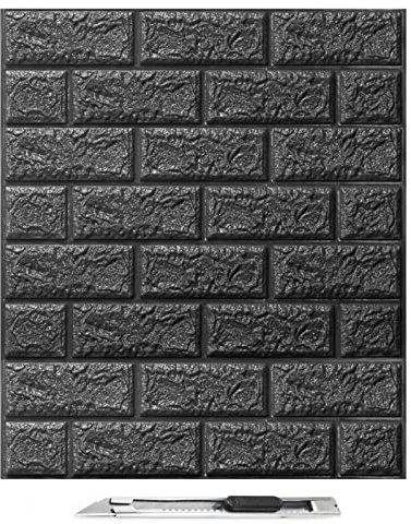 Art3d 10Pcs 3D Brick Wallpaper in Black, Faux Foam Brick Wall Panels Peel and Stick, Waterproof for Bedroom, Living Room, and Kitchen Decor (14.5 Sq.Ft)