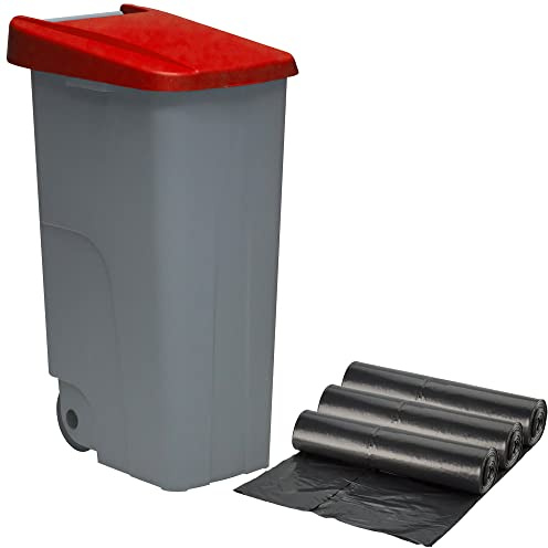 WELL HOME MOBILIARIO & DECORACIÓN Contenedor de Reciclaje + 3X Bolsas de Basura de 10 Unidades, Rojo, 42x57x88 cm
