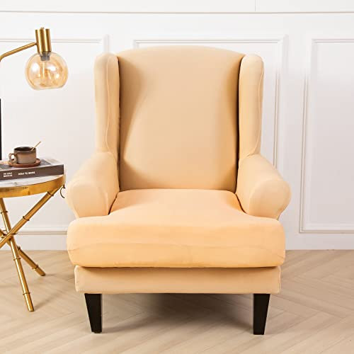 YOPOIY 2-teiliger Stretch Husse für Ohrensessel Ultraweicher Stoff Ohrensessel Bezug mit elastischer Unterseite für Wohnzimmer-Schlafzimmer-Ohrensessel -Beige