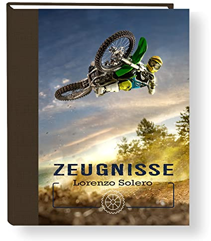 Zeugnismappe personalisiert Motorcross A4 ca. 31x24 cm grün blau Zeugnisbuch Motorrad Urkundenmappe Einschulung Schulanfang