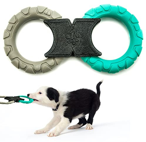 Dog Chew Toy | Rubber Dog Chew Bone Ring Dumbell | Durable Squeaky Dog Bones Pet Chew Tooth Cleaning Ring Toy | Puppy Toys Medium Dog Stuff | Tug Dog Chews for Teeth (Blue, Tug Toy (2 Rings))