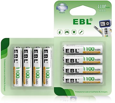 EBL 8PCS Piles Rechargeables AAA 1.2V 1100mAh Ni-MH, HR03/ AAA Batteries avec 1200 Tech