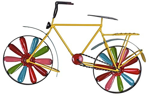 Rosenstab JARDINO SECRETO 108 cm Metall Windrad Fahrrad Gartenstecker handbemalt wetterfest Nostalgie Landhausstil Windspiel Beetstecker Deko für Terrasse Balkon Kübel Gartendekoration Vintage