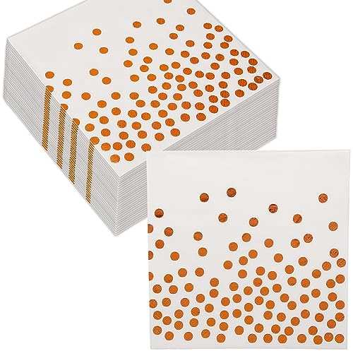 CEILIWEN Servietten mit weißen und rotgoldenen Punkten, Party-Servietten, Geburtstagsdekoration, 33 x 33 cm (Weißgold), 33 x 33 cm, 50 Stück