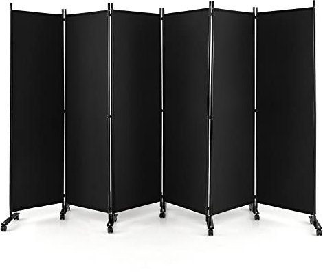 GIANTEX Biombo Plegable con Ruedas, Separador de Privacidad 6 Paneles, 334,5 x 172 cm, Divisor de Habitación de Tela con Patas Anchas, Protección Privada (Negro)