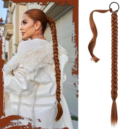 Sofeiyan Ponytail Extension,Geflochtener Zopf Haarteil mit Haargummi | Lange Braids Extensions,Synthetisches Zopf Extension für Damen Alltag,76cm (Pack of 1) Kupferrot