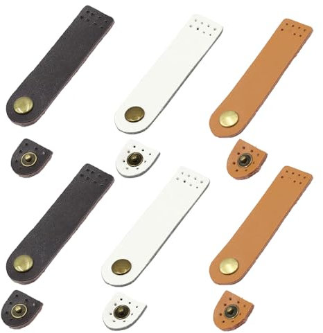 Spldsun 6 Stück Lederriemen mit Knöpfe, Leder Schnallen Knebelknöpfe, Ersatzzubehör für Clutch, Rucksack, Computertasche, Businesstasche, Handytasche (dunkelbraun, erdig gelb, beige)