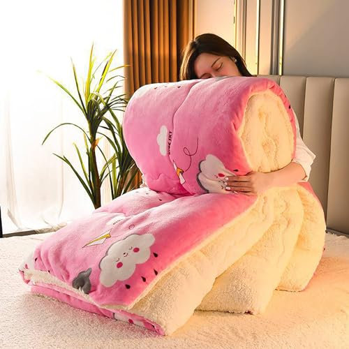 PRELGOSP Warme Kaschmir Decke Quilt, Flauschige Dicke Bettdecke, Doppelseitiges Design Winter Steppdecke,Rosa,150x200cm/2.5kg