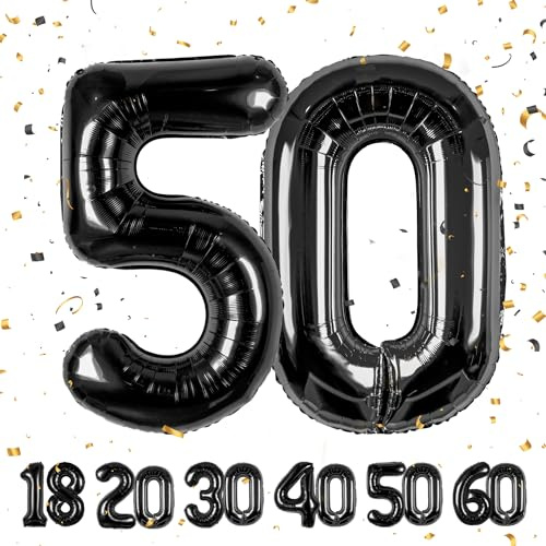 50 Geburtstag Deko zahlen luftballon 50 jahre | Folienballon Schwarz - für 50. Geburtstagsdeko Männer Frauen Ballon Zahl Deko zum Geburtstag fliegt mit Helium 50.Geburtstagsparty 40-101cm Black, 50