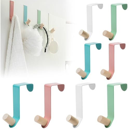 HEKOBAG 8PCS Colgador Puerta Acero Inox Ganchos Puerta sin Taladrar, Colgador Puerta de Colores, Ganchos Sobre Puerta, Colgador Detrás de La Puerta Percha Multiusos(2 Blanco, 2 Rosa, 2 Verde, 2 Azul)
