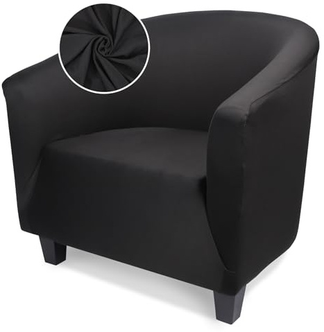 Treaful Club Chair Slipcover, 1 Piece Black Stretch Barrel Chair Slipcover with Arms, Tub Soft Armchair Sofa Cover Set Removable Couch Furniture Protector for Living Room Hotel