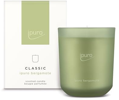 ipuro Vela aromática decorativa clásica de BERGAMOTE | Vela aromática en tarro de cristal, frescura asiática con aroma a lima verde y hierba de limón, velas con aroma de larga duración, vela perfumada