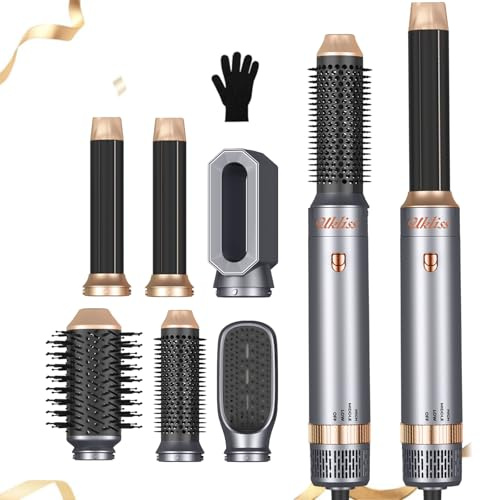 Airstyler 6 IN 1 Brosse Soufflante, UKLISS Brosse Chauffante Brosse Lissante pour Cheveux, Seche Cheveux avec Boucleur a Cheveux à Air Chaud-Gris
