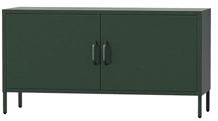 Jan Nowak TV Schrank, Fernsehschrank Metall - ROSA | TV Board Glitzernd für Wohnzimmer, Schlafzimmer | Industrial Loft Stil | Fernsehtisch mit Türen und Stauraum | 115 x 59,5 x 40 cm | Flaschengrün | Fernsehtisch, TV Board mit Türen, Stauraum, Industrial Loft Design für Wohnzimmer, Schlafzimmer, Fernseher und Zubehör