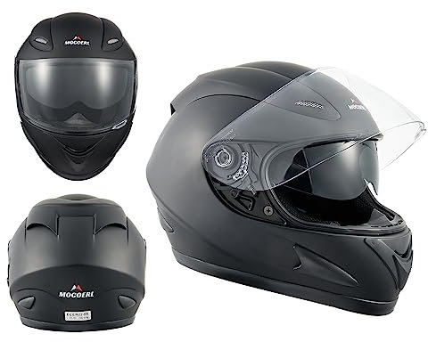 MOCOERL Integralhelm, Motorradhelm ECE Zertifiziert - Maximale Verkehrssicherheit, Robuster & Leiser Motorrad Helm, Kinn & Kopf Belüftung, Ratschenverschluss, Klares Visier (Schwarz, S)