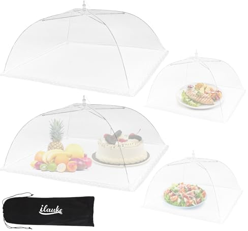 4 campanas de alimentación antiinsectos, campana plegable para tartas de 2 tamaños, para exteriores, casa, barbacoas, picnics, color blanco
