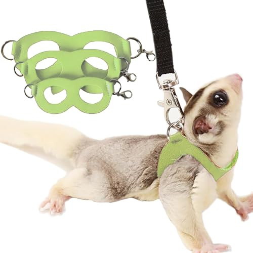 3 confezioni di imbracatura e guinzaglio per sugar glider, set per addestramento e passeggiate, per piccoli animali, ideale per scoiattoli, criceti e ratti - Verde