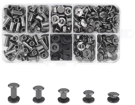 MABAHON 100 Satz Chicago Schrauben Buchschrauben 4/6/8/10/12 mm Rivet Chicago Binding Screws Nägel Nieten Chicago Button Schraubnieten für leder Ledergürtel DIY Dekoration Glänzendes Schwarz