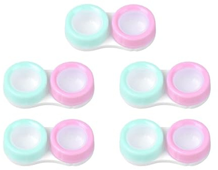 MYSUNBAR 5 Piece Contact Lens Container, Macaron Green + Macaron Pink Contact Lens Container, Portable Glasses Case, Contact Lens Case Set, Travel Contact Lenses Set, multicoloured, Pocket organiser