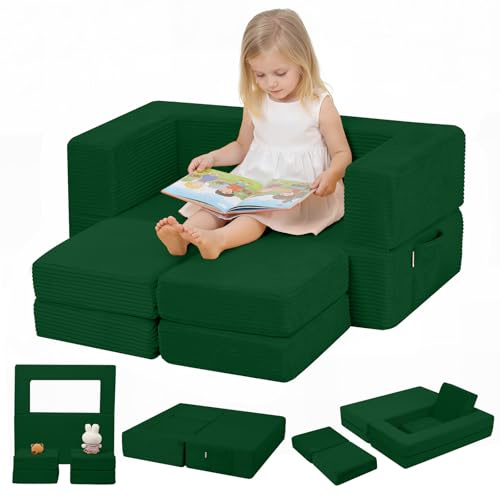 MeMoreCool Cord, divano da gioco per bambini, in gommapiuma, con elementi da costruzione, divano pieghevole al buio, per camera da letto, mini divano modulare per camera dei giochi, mattoncini morbidi