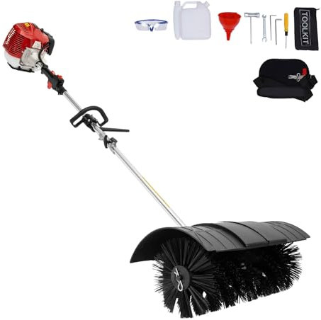 Fridgestea 52cc Petrol Powered Sweeper 2-Stroke Gasoline Engine 8500rpm 2.3HP Hand Held Power Broom with 20.47in Nylon Brush for Artificial Lawn Driveway Garden Leaf Sweeping