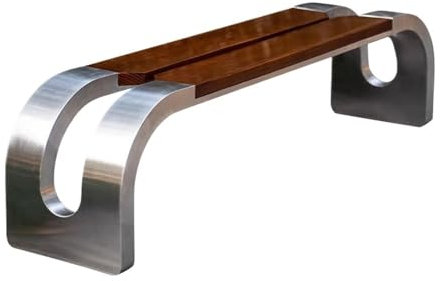 Lizhuzhuzs28 Parkbank Gartenbank ohne Rückenlehne, mit Sitzfläche aus Holz, Edelstahlstuhl for den Außenbereich, Sitzgelegenheit for die Freizeit Gartenbank(Mittel)