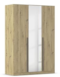 Rauch Möbel ALBA, Kleiderschrank, Farbe Eiche Artisan, Breite 136 cm | Schrank, 3-türig, mit Spiegel, Zubehör Basic, für Schlafzimmer, Kinderzimmer, Babyzimmer, Homeoffice, Garderobe, Flur