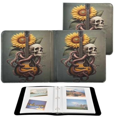 JUMBEAR Grande album fotografico autoadesivo con 20 pagine, album fai da te, per matrimoni, famiglia, bambini, vacanze, chitarra, girasole, teschio