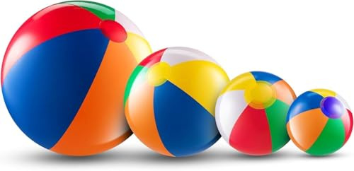 Bedwina 4-Pcs Assorted Inflatable Beach Balls - Rainbow Beach Balls for Kids in 6, 12, 16, 24 Sizes - Colorful Blow Up Pool Toys for Beach Games, Summer Party Decor & Outdoor Fun