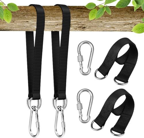 4 Piezas Correas para Columpios con 4 Mosquetones Resistentes, Correas De Columpios De Árbol, Hamaca Correas De Árbol Cinturón De Suspensión 40Cm X 25mm, Soporta hasta 300Kg para Hamacas, Columpios