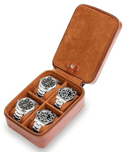 Kai Tian Uhrenbox 4 Uhren, Uhrenbox Leder, Ringe und Uhrenkasten Herren Aufbewahrung Organizer, PU Leder Reise Watch Case