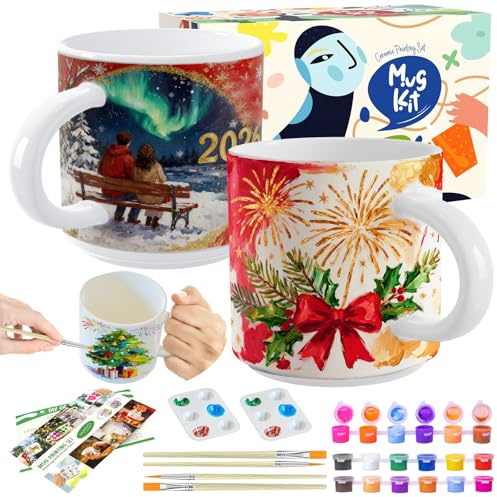 Roaxkois Keramik Bemalen Set - Kreatives Keramik Bastelset mit Farben, Pinseln und Anleitungen, Perfektes Tassen Bemalen Set für individuelle Geschenke und Freizeitgestaltung