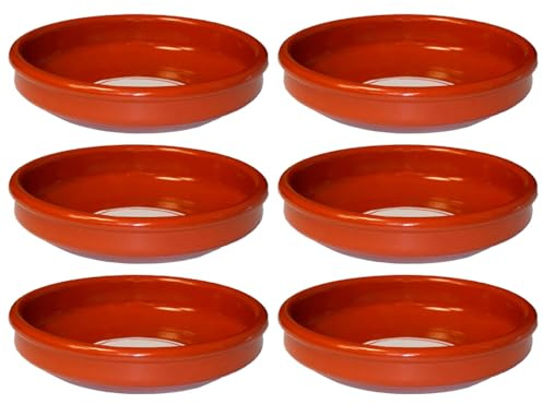 Tradineur - Lot de 6 casseroles rondes en terre cuite - Convient pour plaque vitrocéramique et four - Idéal pour ragoûts et rôtis faits maison - Ø 32 cm
