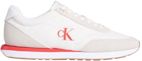 Calvin Klein Runner Sneaker Hombre Retro Mix con Logotipo, Blanco (Marshmallow/White/Orange), 43