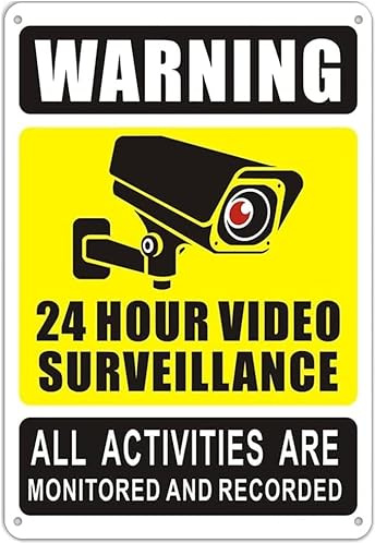Luimode 1 Pack Surveillance Warning Sign Safety Sign Aluminum Video Surveillance Signs CCTV Signs Hanging Signage No Trespassing Security Signs-24 Hours 18 * 25cm