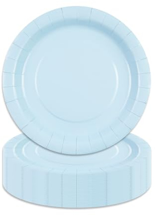 HiEnjoin Lot de 50 assiettes en carton - Bleu - 18 cm - Pour anniversaire d'enfant - Jetables - Pour mariage, Noël, fête d'anniversaire