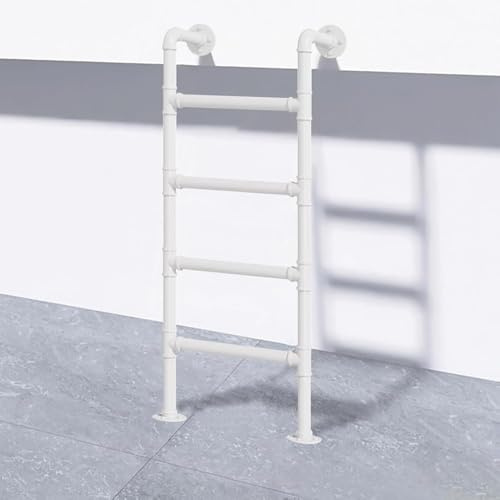 Heavy Duty Emergency Egress Ladder for Window Well，White Metal Step Ladders 4ft 5ft 6ft 7ft 8ft Indoor Outdoor Climbing Ladder for Home Loft Safety Straight Ladder(1.15m/3.8ft/45