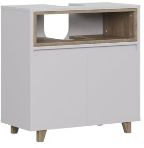 Vicco Waschbeckenunterschrank Elnor, Weiß/Eiche, 60 x 61 cm | mit 2 Türen, zur Aufbewahrung von Badtextilien und kombinierbar mit Elnor