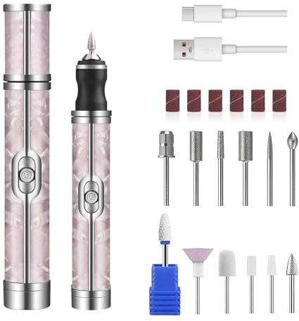 NiceBest Torno para Uñas 18 en 1, Lima de Uñas Eléctrica Profesional Portátil Recargable, Torno Portátil Inalambrico Drill para Manicura y Pedicura para Salón DIY (Rosa)