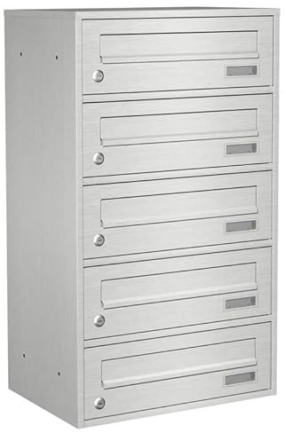 ALSTEN TECH Wandbriefkasten 5-er Briefkastenanlage Postkastenanlage | Briefkasten mit 5 Fächern, aus Edelstahl V2A, Wandmontage Innen und Außen, für Büro und Zuhause