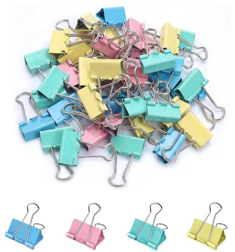 Bunte Foldback Klammern 25 mm 50 Stück, Mittel Papierklammern Metall, Farbig Vielzweckklammern Foldbackklammern Medium Binder Clips für Schule Büro Briefpapier Notizen Haushalt