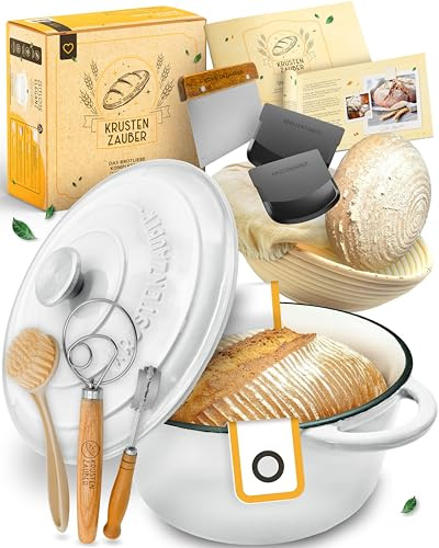 KRUSTENZAUBER Brotbackform mit Deckel im XXL-Set für selbstgebackenes Brot | Großes Brotbackset als Geschenk mit Gärkorb, Brotbackzubehör & Anleitung für den sicheren Einstieg und das erste eigene Brot