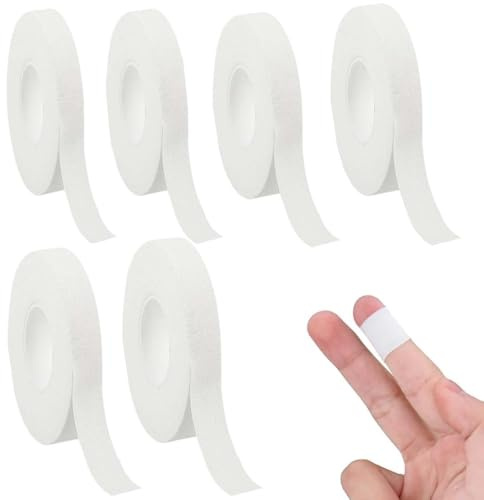 6 Rouleaux Tape pour Doigt avec Adhésif extra Fort, Déchirable Tape Sportive, Tape pour l'Escalade, Blanc Ruban Adhésif pour Doigts, Bandage Tape pour Pouce Poignet Cheville