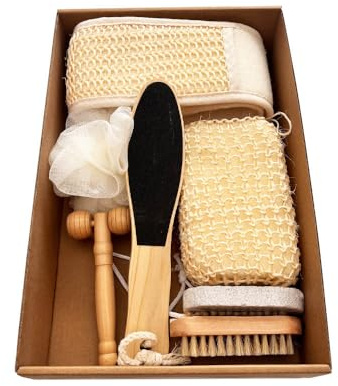 Ryggborstset, helkropps-scrubbset, badset för kvinnor, våt och torr badborste, massageborste, peelingborste, ansiktsborste, pimpstensborste för duschpeeling helkropp (set med 7)
