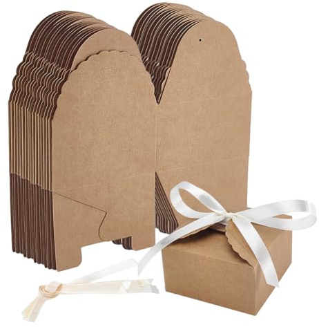 AHANDMAKER 30 Packung Geschenkverpackung Kleine Geschenkboxen Quadratische Schachtel Mit Schleife Für Weihnachtsfeiern Hochzeiten Geburtstage 9x9x5cm Braun